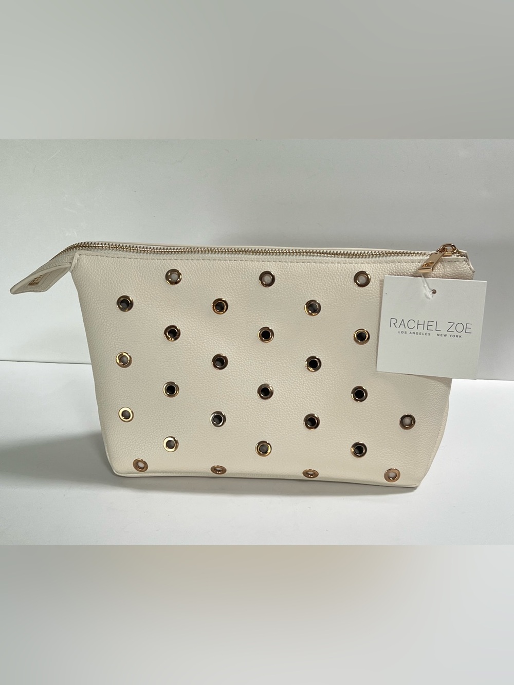 Rachel Zoe Los Angeles Gold Grommet Cream Pouch Bag NWT